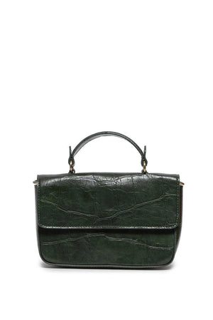 Vegan Leather Wilma Croc Top Handle Crossbody - Bottle Green
