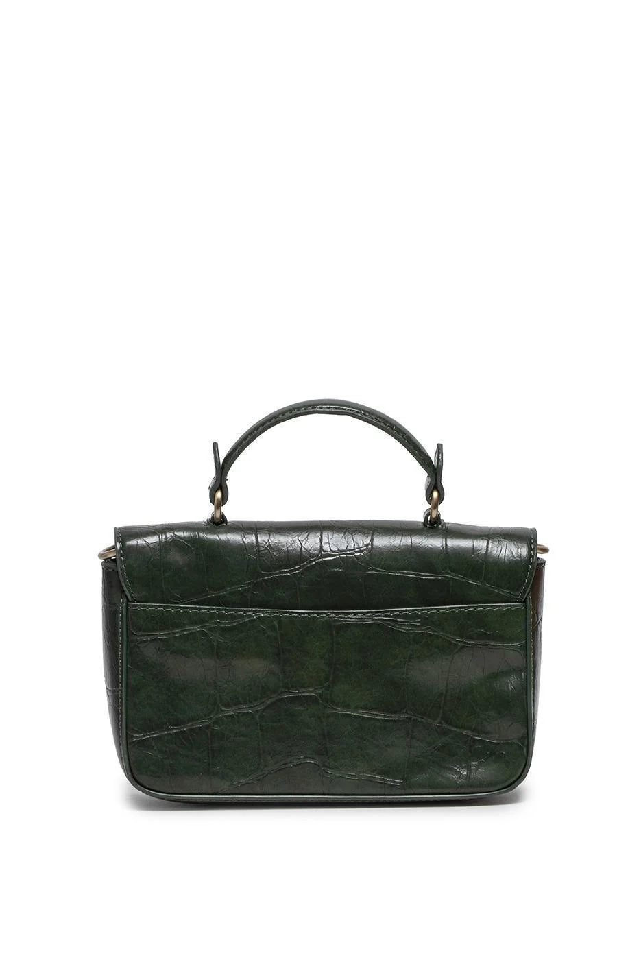 Vegan Leather Wilma Croc Top Handle Crossbody - Bottle Green