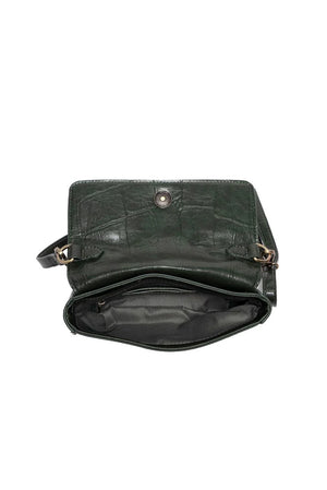 Vegan Leather Wilma Croc Top Handle Crossbody - Bottle Green