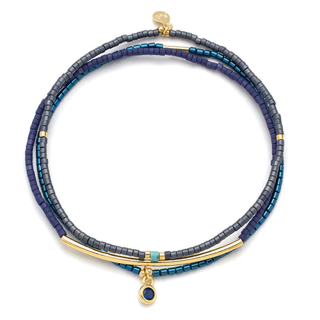 Tonal Chromacolor Miyuki Bracelet Trio - Navy / 14K Gold Plated