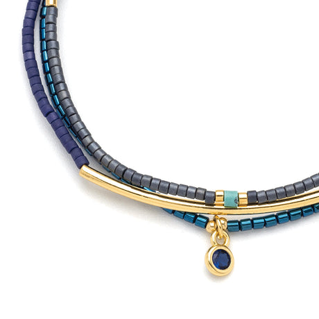 Tonal Chromacolor Miyuki Bracelet Trio - Navy / 14K Gold Plated Close Up