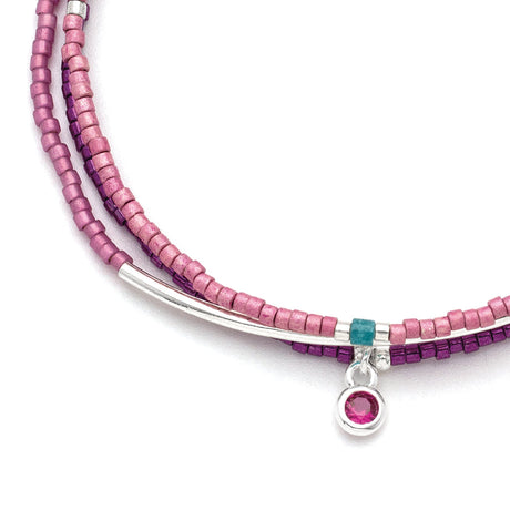 Tonal Chromacolor Miyuki Bracelet Trio - Fuchsia / Sterling Silver Plated Close Up