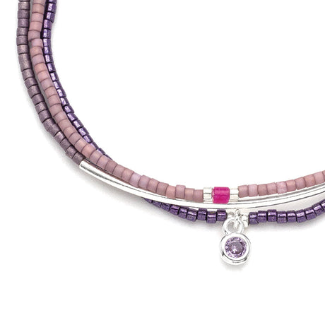 Tonal Chromacolor Miyuki Bracelet Trio - Purple / Sterling Silver Plated Close Up