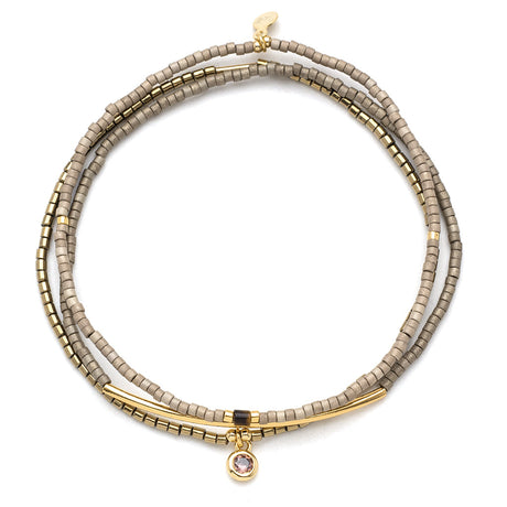 Tonal Chromacolor Miyuki Bracelet Trio - Pewter / 14K Gold Plated