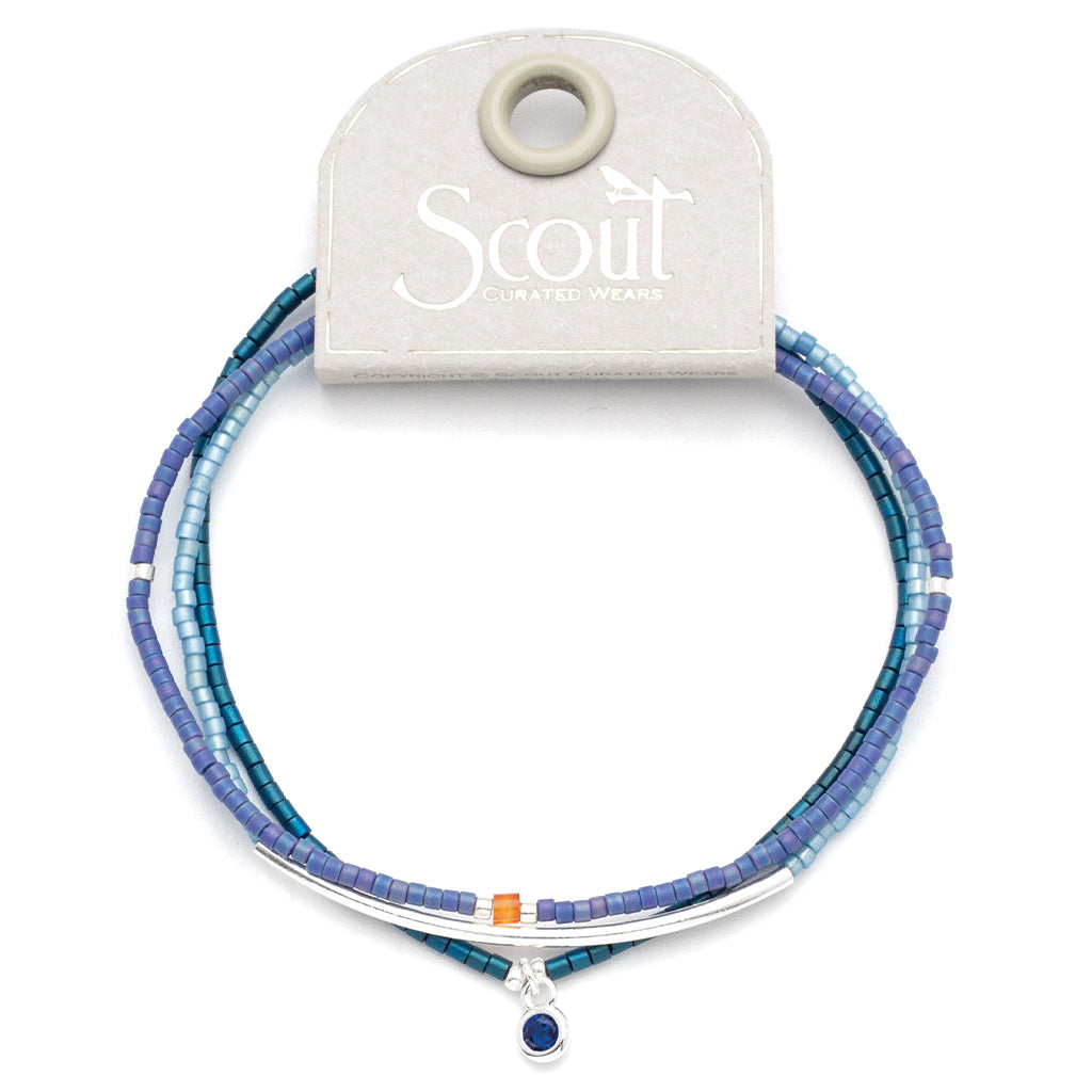Tonal Chromacolor Miyuki Bracelet Trio - Cobalt / Sterling Silver Plated On Scout Curated Wears Branding Card