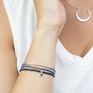 Tonal Chromacolor Miyuki Bracelet Trio - Cobalt / Sterling Silver Plated Modeled