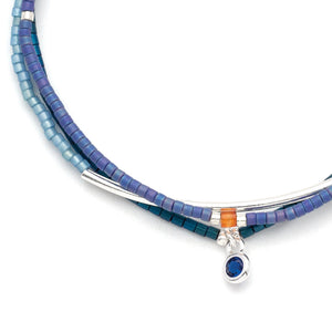 Tonal Chromacolor Miyuki Bracelet Trio - Cobalt / Sterling Silver Plated Close Up