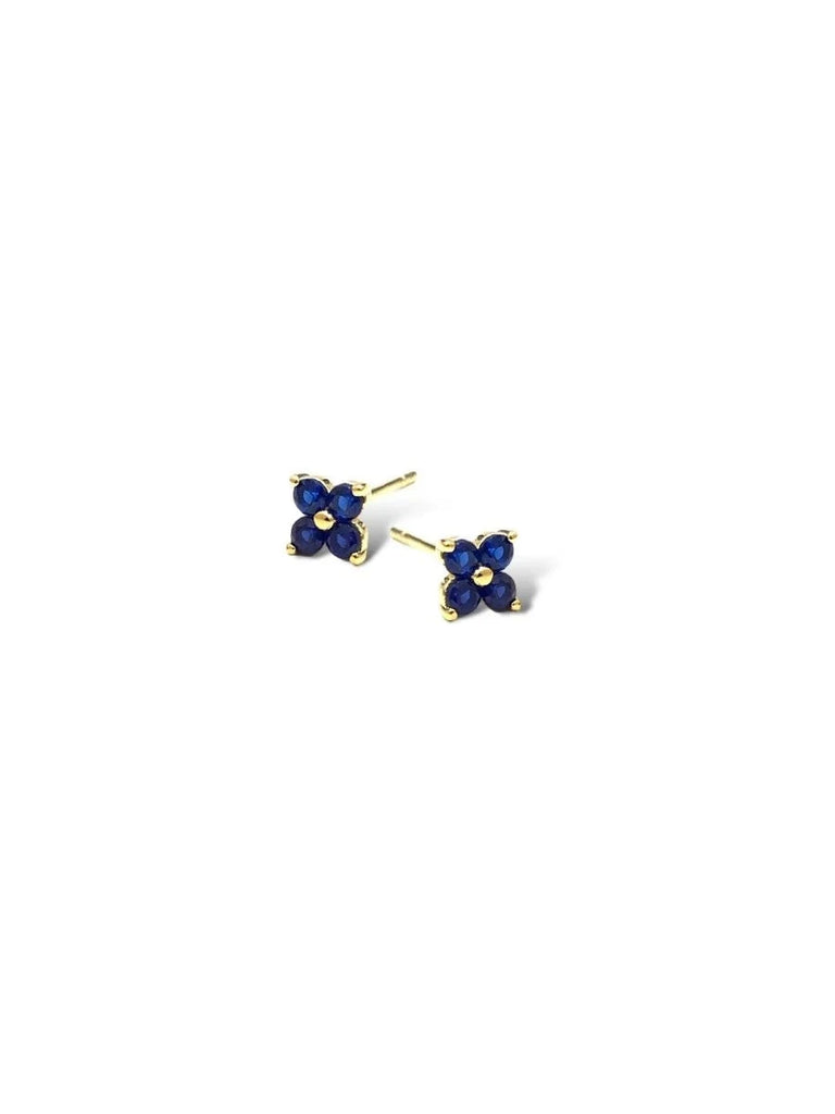Maya CZ Clover 14K Gold Tiny Stud Earrings - Blue Sapphire