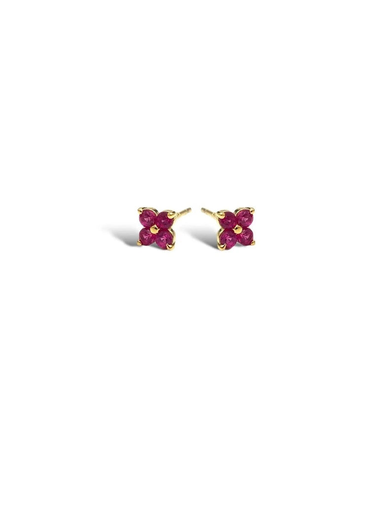 Maya CZ Clover 14K Gold Tiny Stud Earrings - Ruby