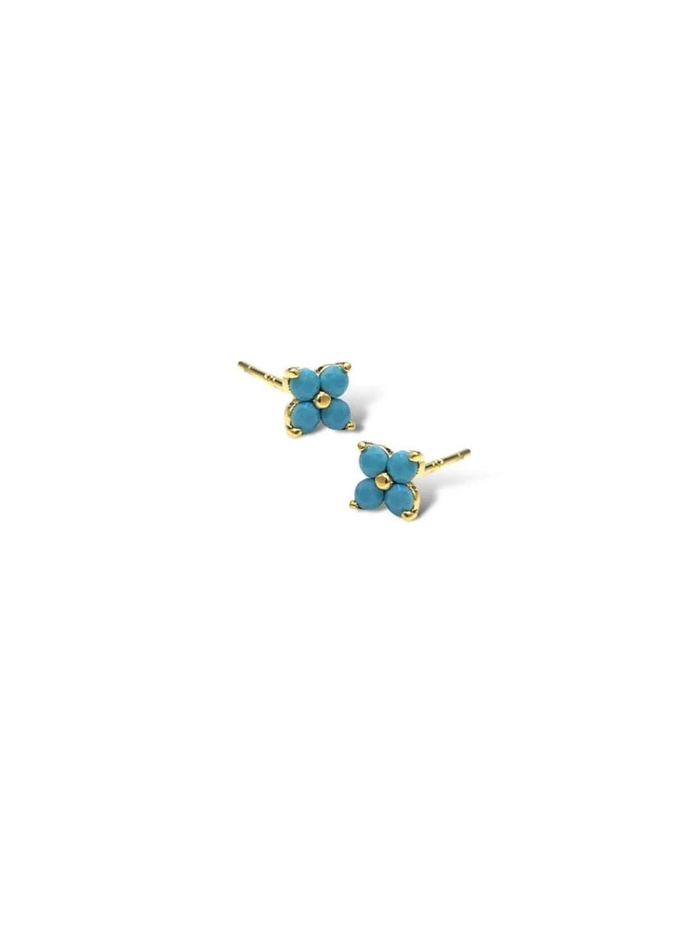 Maya CZ Clover 14K Gold Tiny Stud Earrings - Turquoise