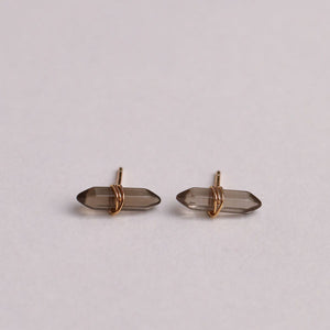 Mineral Point Crystal Stud Earrings - Smoky Quartz