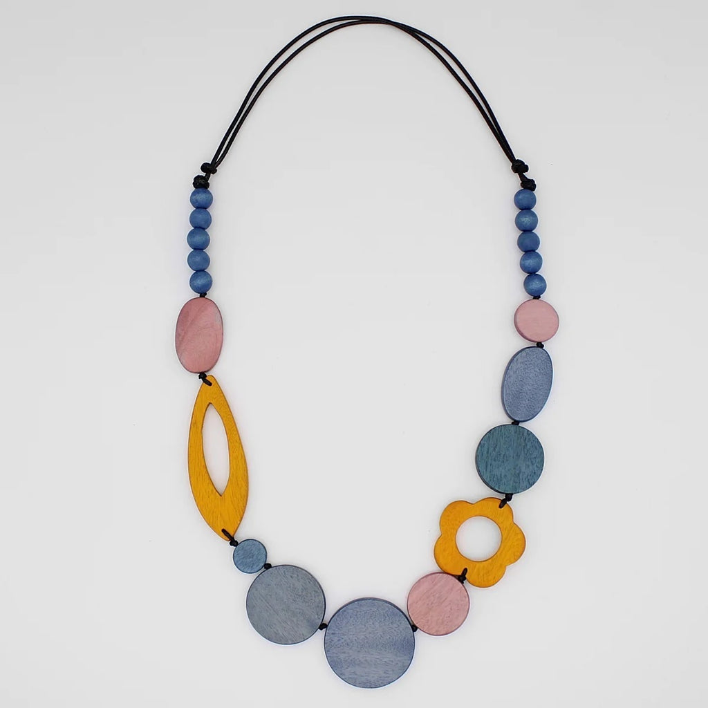 Multi Color Flower Wood Bead Gilda Statement Necklace