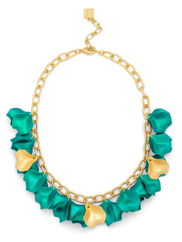 Metallic Petal Collar Gold Link Necklace