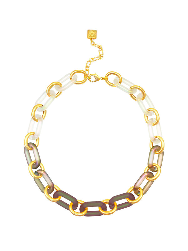 Iridescent Collar Necklace With Gold Links