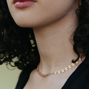 Flat Circles Chain Candra Necklace Modeled in Gold