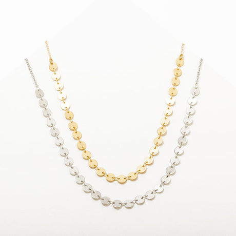 Flat Circles Chain Candra Necklace Layered in Two Colors