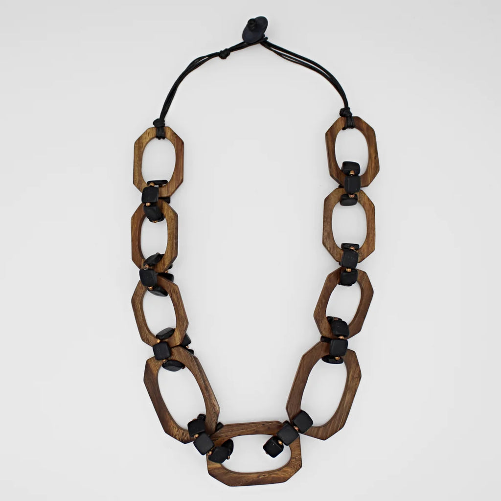 Natural Wood Bead Paz Link Necklace