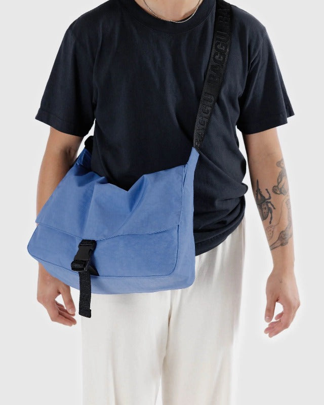 Nylon Messenger Bag - Pansy Blue Detail