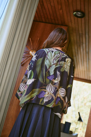Orchid Black Crepe Kimono