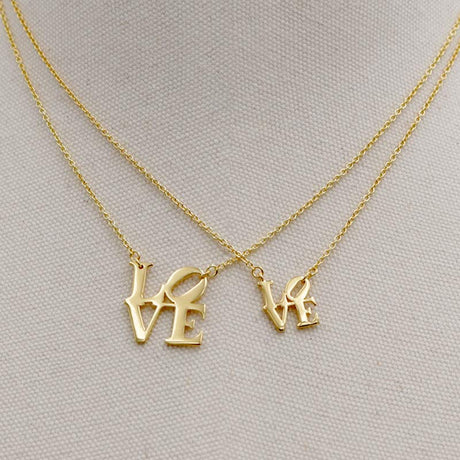 Polished Gold Vermeil LOVE Necklace Size Comparison Large and Small