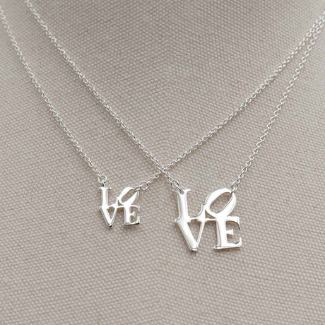 Polished Sterling Silver LOVE Necklace Size Comparison Small and Large