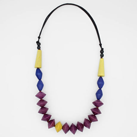 Purple Finola Wood Bead Statement Necklace