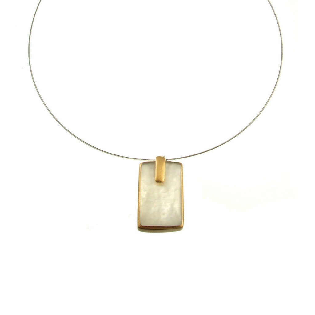Rectangle Resin Pendant Magnetic Closure Necklace - Gold & White Detail