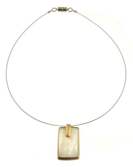 Rectangle Resin Pendant Magnetic Closure Necklace - Gold & White