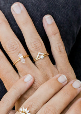 18K Gold Plated Lambda V-Shaped Aqua Pave Ring