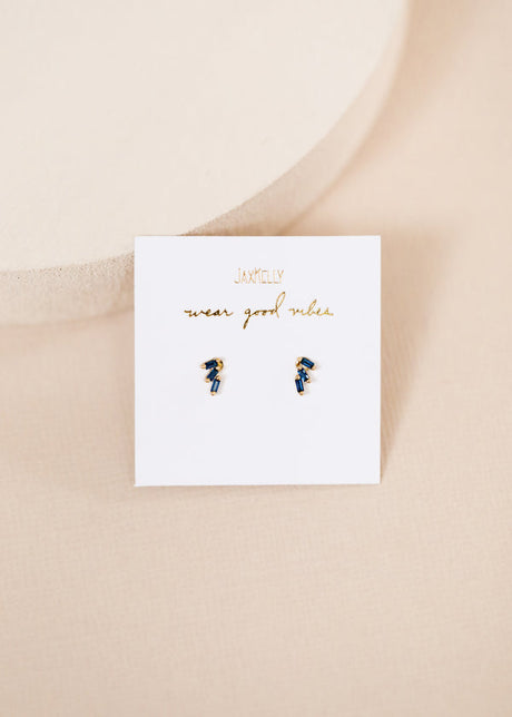 Tiny Climber Offset Trio Stack Stud Earrings - Sapphire on Card