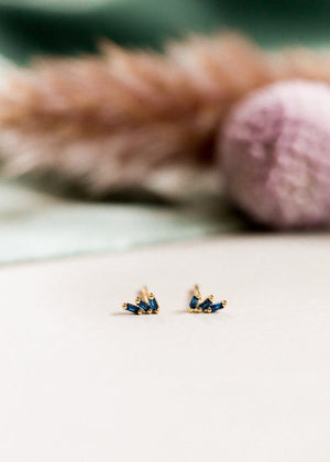 Tiny Climber Offset Trio Stack Stud Earrings - Sapphire