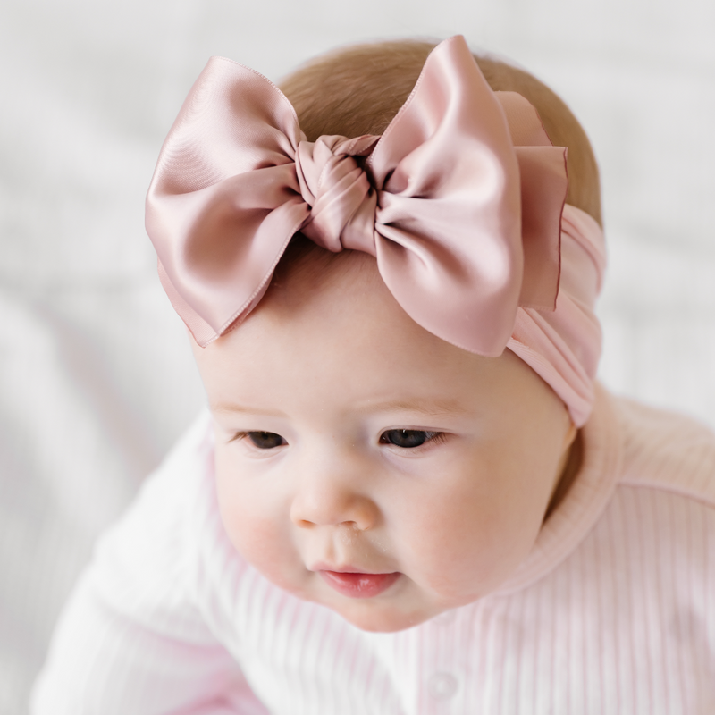 Satin Bow Baby Headband - Antique Pink