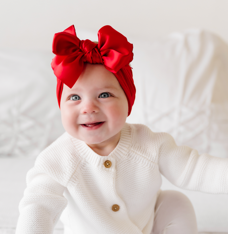 Satin Bow Baby Headband - Cherry Red