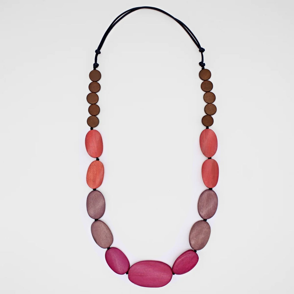 Sunset Rose Gradient Wood Bead Statement Necklace