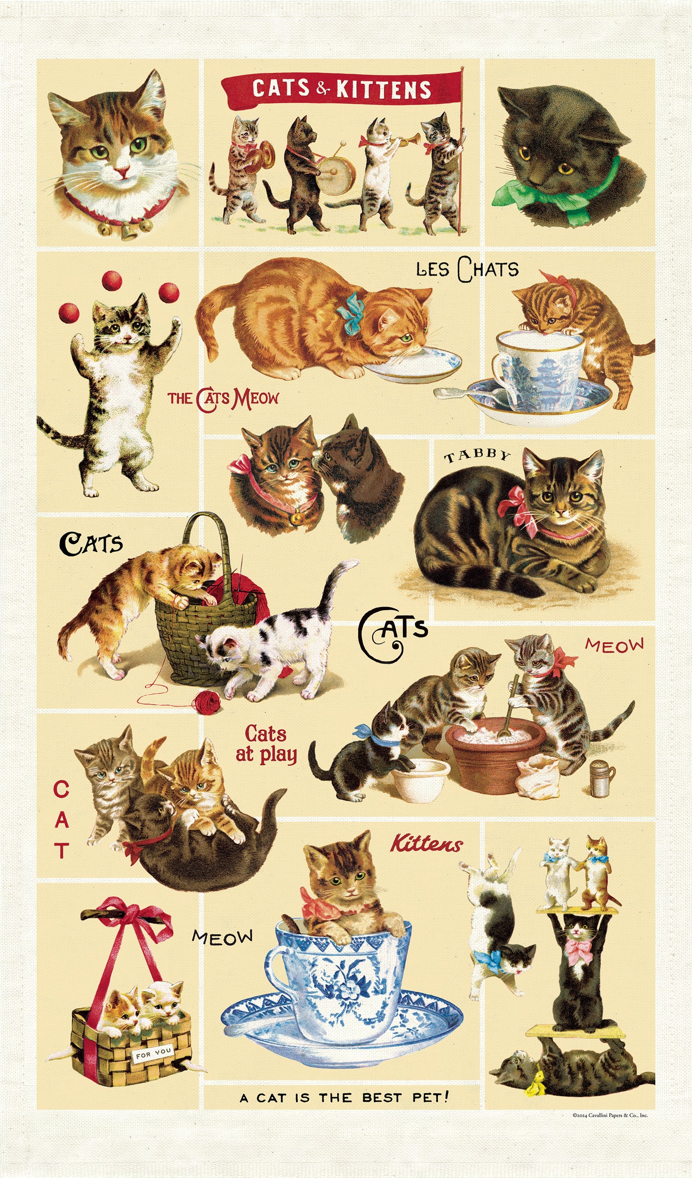Vintage-Style Tea Towel - Cats