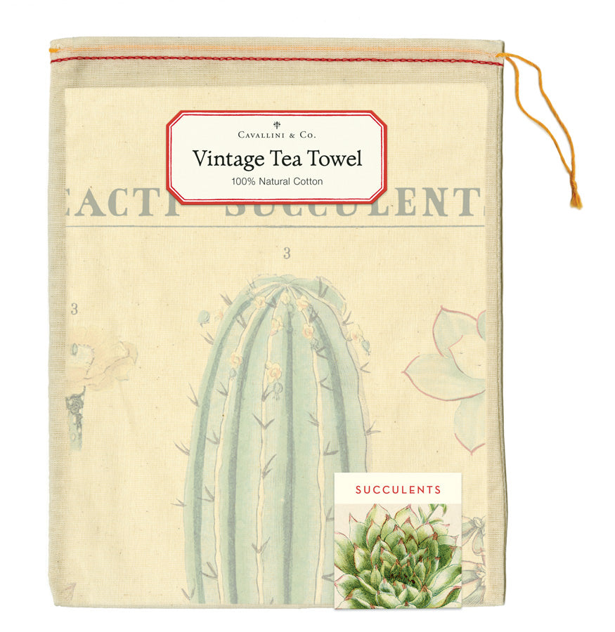 Vintage-Style Tea Towel - Succulents