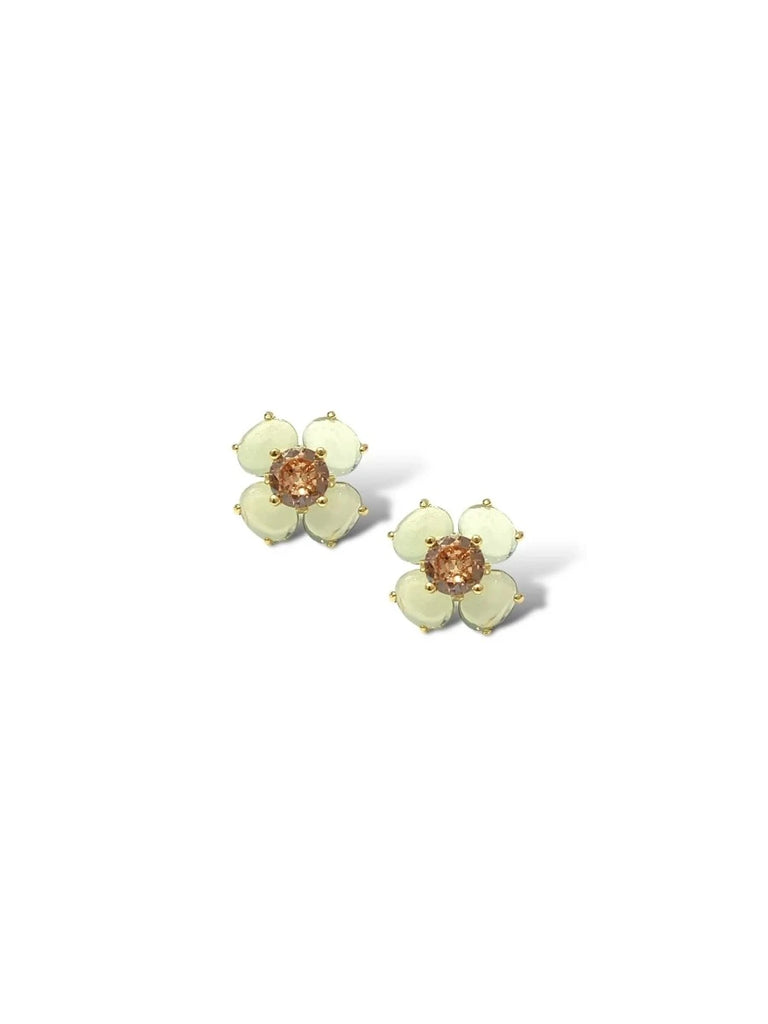 Thalia Flower CZ Stud Earrings - Blue Moonstone & Topaz