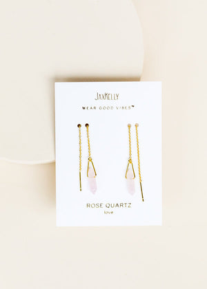 Crystal Point Threader Earrings - Rose Quartz