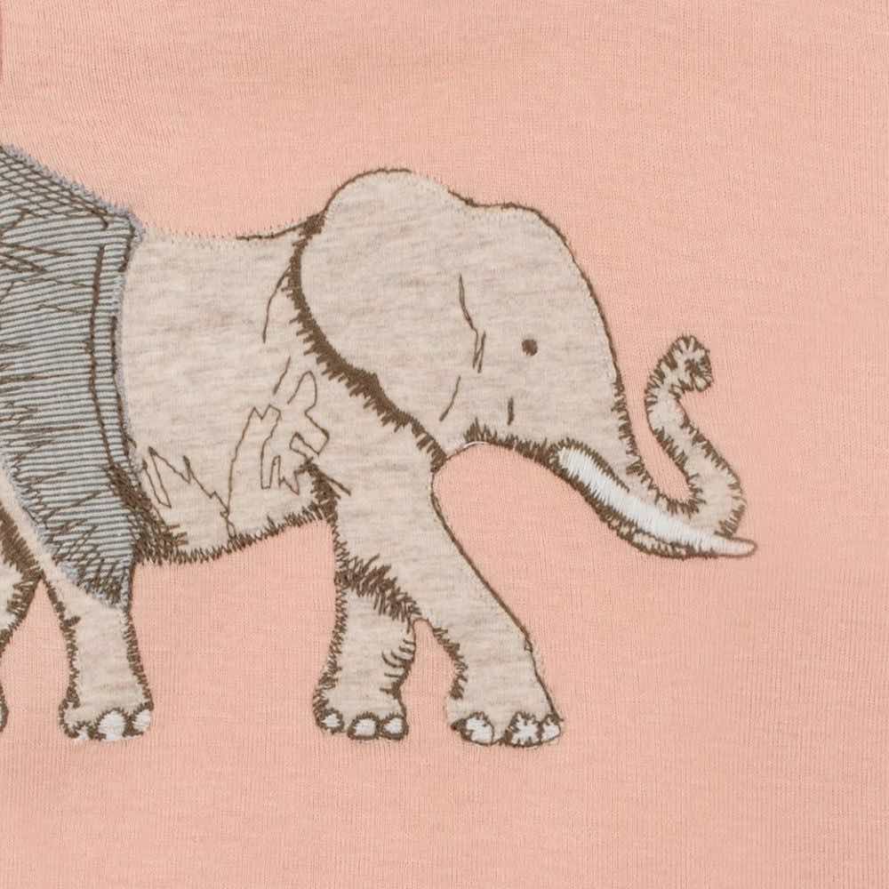 Organic Cotton Short Sleeve Appliqué One Piece - Tutu Elephant Detail