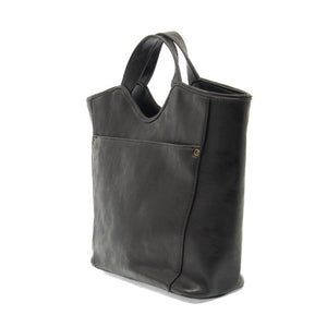 Vegan Leather Top Handle Liz Crossbody Bag Black Side Profile