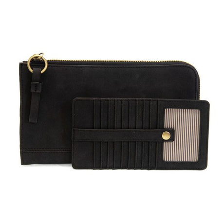 Vegan Sueded Leather Karina Convertible Bag with Removable Card Holder Wallet Black