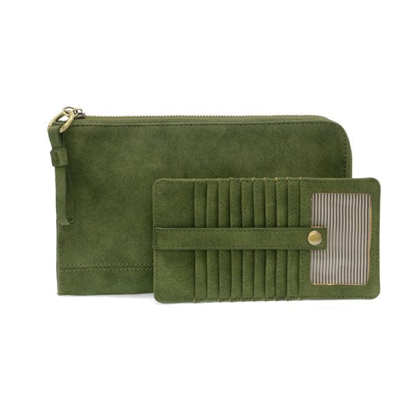 Vegan Sueded Leather Karina Convertible Bag with Removable Card Holder Wallet Dark Emerald