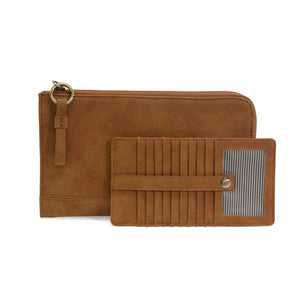 Vegan Sueded Leather Karina Convertible Bag with Removable Card Holder Wallet Toffee