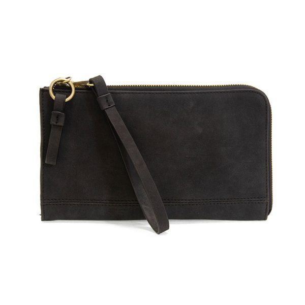 Vegan Sueded Leather Karina Convertible Bag Wristlet Strap Black