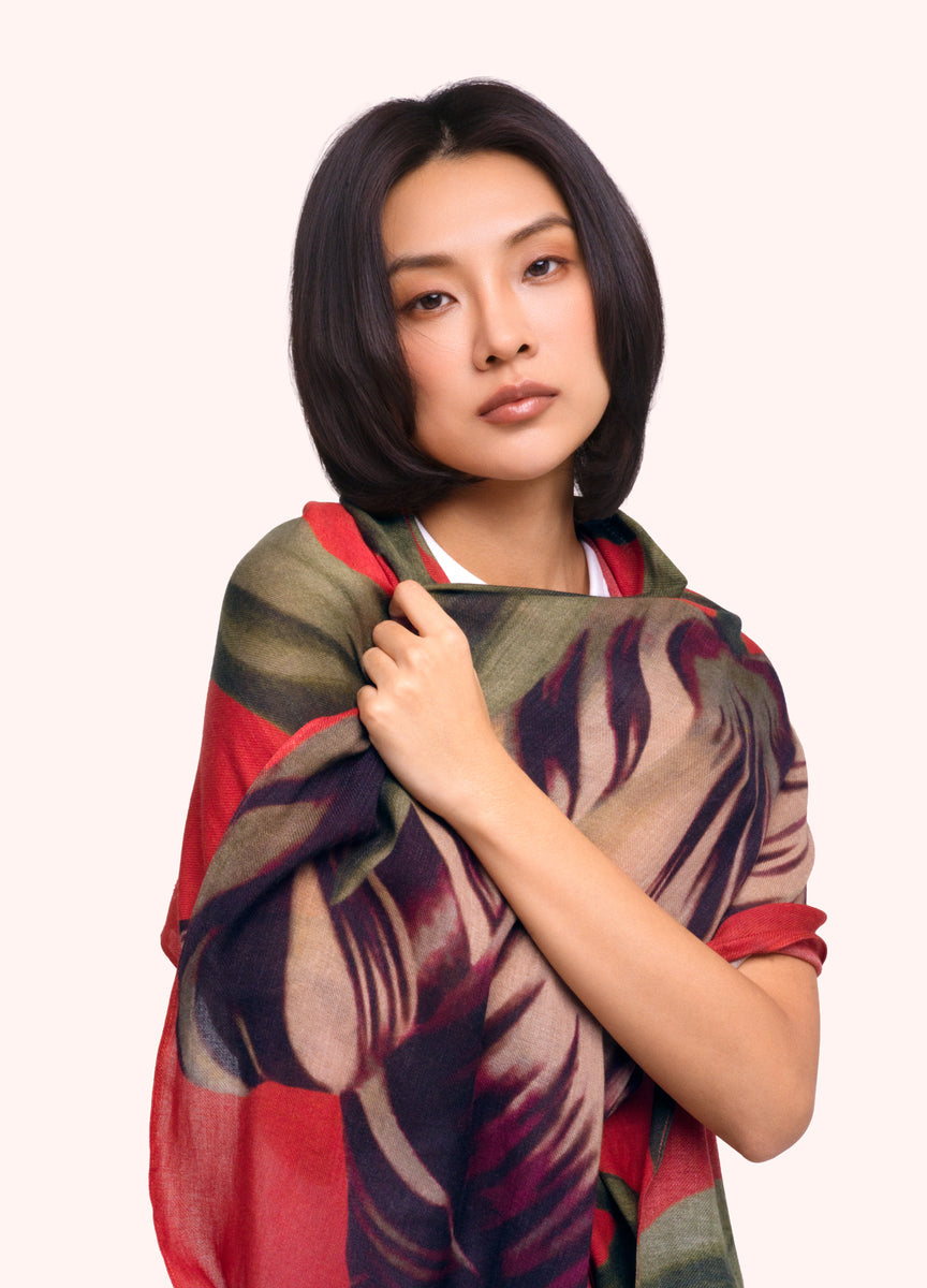 Wool Blend Wrap Scarf - Tulip on Model