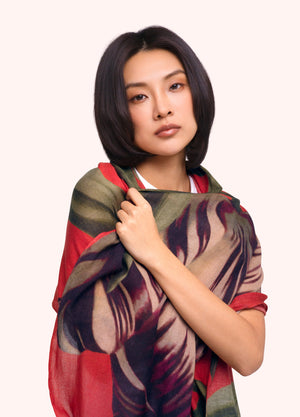 Wool Blend Wrap Scarf - Tulip on Model