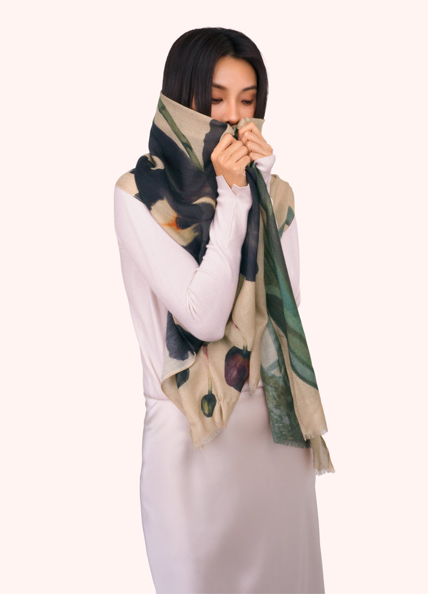 Wool Blend Wrap Scarf in Midnight Orchid on Model