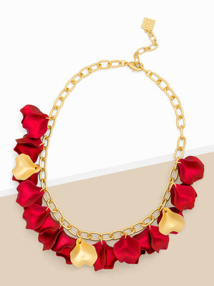 Metallic Petal Collar Gold Link Necklace