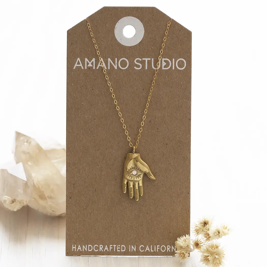 Czech Crystal Mystic Hand 14K Gold Plated Necklace