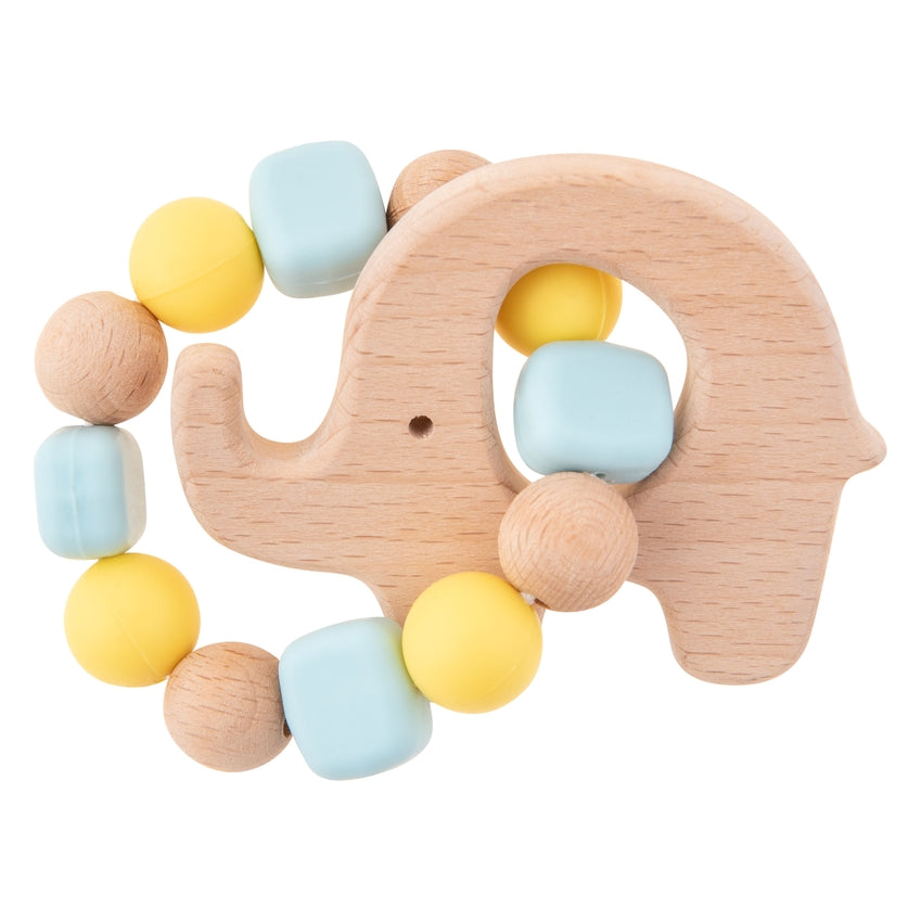 Silicone & Beechwood Animal Teether Ring Toy